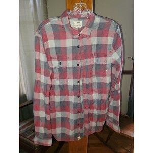 Vans Off The Wall Men's Long Sleeve Flannel Shirt Size Medium Red Black
